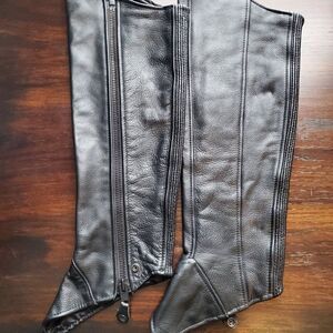 Z4R Half Chaps / Leather Gaiters | Motorcycle Riding Gear | Black  L/XL